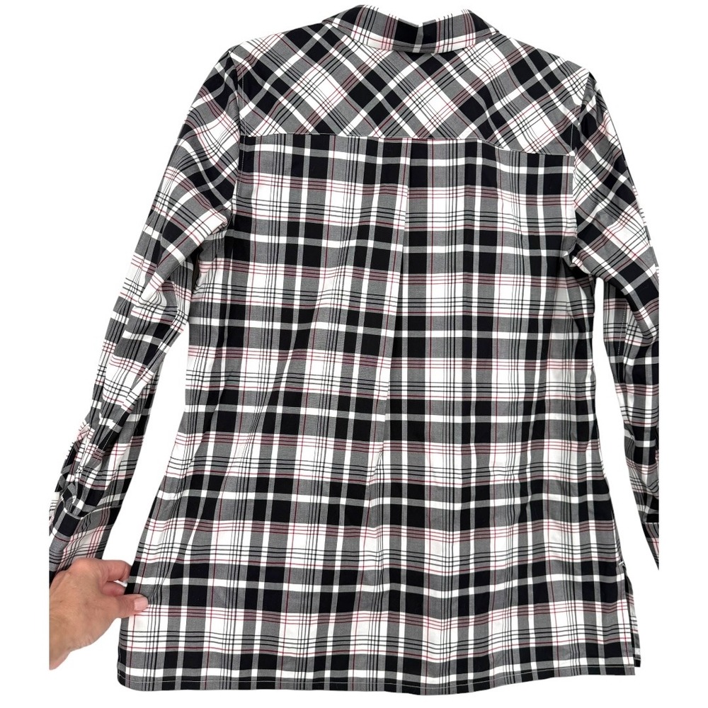 Talbots Plaid Long Sleeve 1/2 Button Popover Blouse Top Sz 10 Wrinkle Resistant - Picture 8 of 12